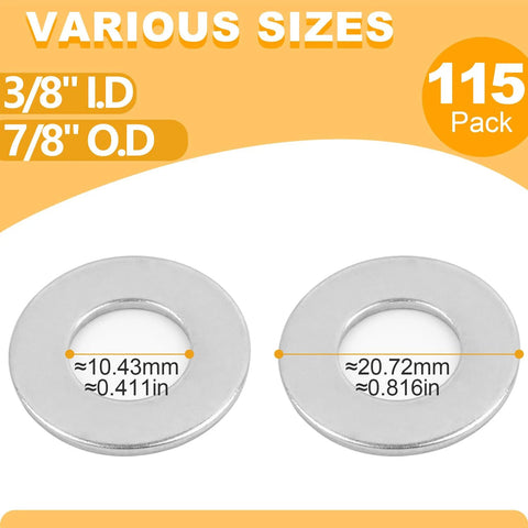 KURUI stainless steel flat washers, 3/8 in I.D. by 7/8 in O.D.; two washers shown