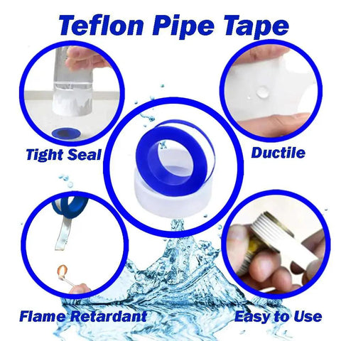 PTFE Pipe Thread Seal Tape Set 10 Rolls 1/2 Inch By 394 Inches Heavy Duty Pro Grade Teflon Tape in various use scenarios.