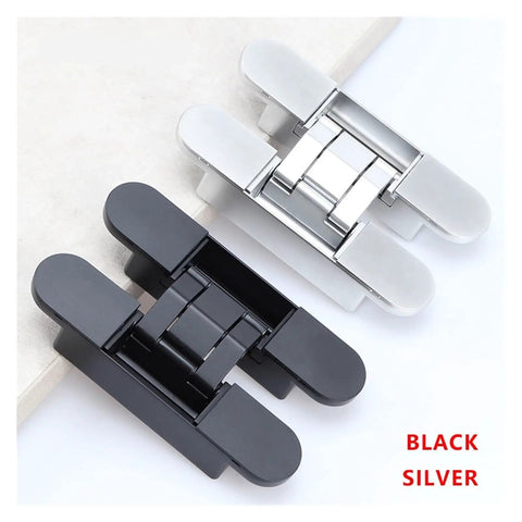 Black and silver three dimensional adjustable invisible hinge for hidden folding doors concealed inner opening door hinge