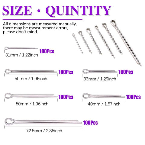 340 Piece 304 Stainless Steel Cotter Pin Clip Assortment Kit For Automotive Maintenance And Small Engine Repair Hairpin Style Heavy Duty Fasteners For Quick Fit And Long Lasting Durability showing various pin sizes and quantities.
