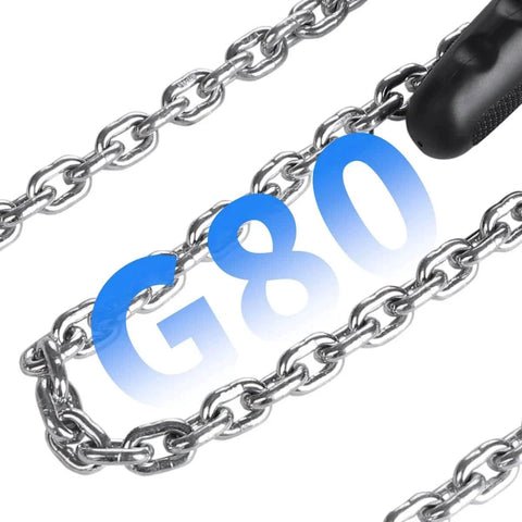 Close-up of G80 chain for Compact Half Ton Chain Lever Hoist Come Along With 1100 Lbs Capacity And 10 Ft Lift Chain High Strength 800 MPa Lifting Chain