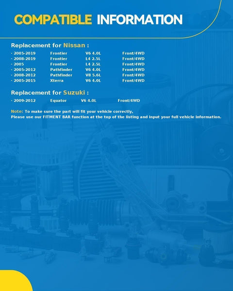 Compatibility information for BeefedUp 4WD Front Wheel Bearing And Hub Assembly with vehicle models listed.