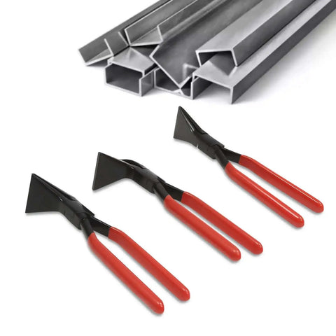 3 Piece Sheet Metal Bending Pliers Set With Straight, 45 Degree, And 90 Degree Jaws For Auto Repair, Roofing, HVAC Duct Fabrication