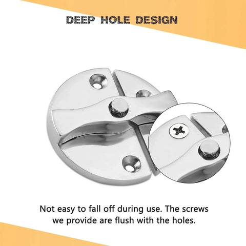 Close-up of heavy duty marine boat door catch latch in 316 stainless steel with round twist lock and screws, polished finish