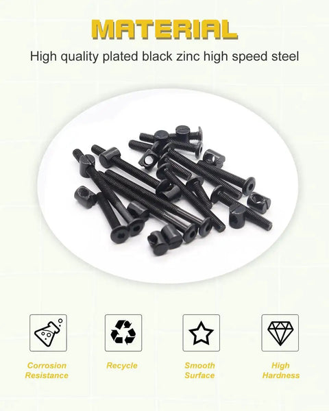 All-In-One M6 Bolts And Barrel Nuts Hardware Replacement Kit black zinc-plated steel bolts set on white surface