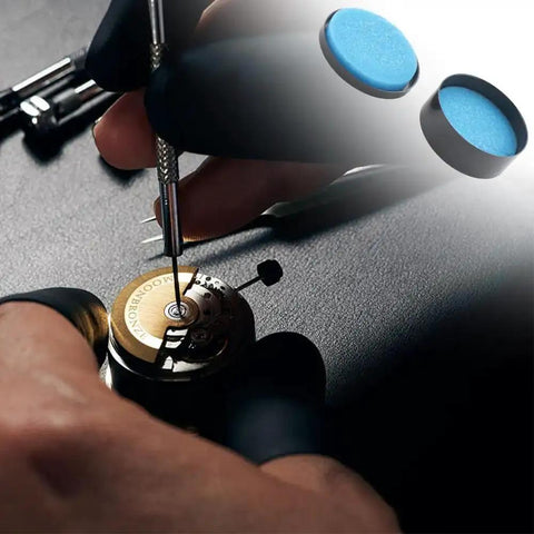 Watchmaker applying Pro Grade Watch Gasket Grease Silicone Lubricant For O-Rings And Case Backs with tools, blue grease shown