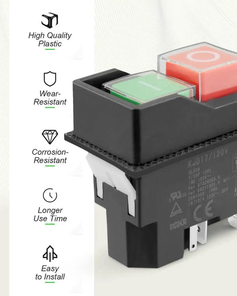 Pushbutton Electromagnetic Switch for Garden Tools and Beefy Heavy Duty Machines, 120V 5PIN Replacement Safety Start Switch, Easy Install