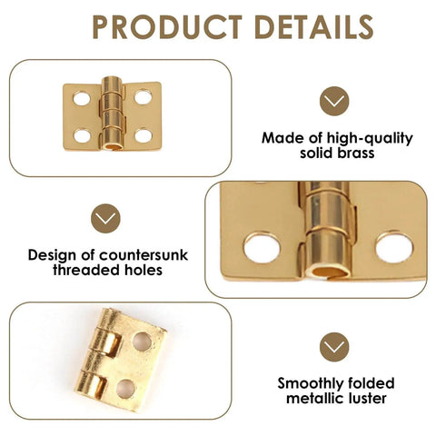 72 Pack Mini Hinges For Crafts Brass Tiny Hinges For Wooden Boxes Jewelry Boxes Dollhouses DIY Miniature Cabinets And Closets With 288 Mounting Nails 10 By 8 Mm Gold And Silver showing brass hinge details and design.