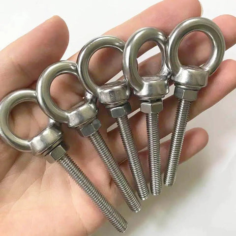 Heavy Duty Stainless Steel Eye Bolts With Washer And Nuts For Lifting Rings M6 Shoulder Eyebolts 85mm Total Length in a hand view