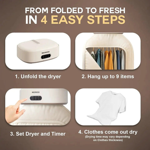 Portable Compact Clothes Dryer For Apartments And Travel With Adjustable Timer instructional steps