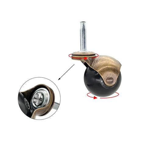 Set Of 4 Swivel Plate Ball Casters With 2 Inch Cyan Wheels In Antique Brass Finish Heavy Duty Furniture Casters For Chairs And Tables Floor Friendly Soft Polyurethane Rollers Protect Floors And Add Classic Style, close-up view showing mounting mechanism and brass finish