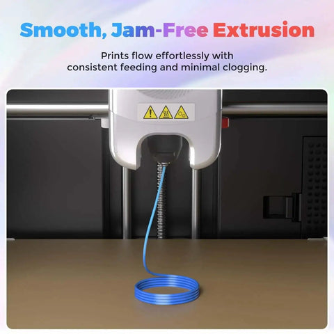 Silk Dual Color Filament Blue To Silver Gradient for 3D Printing spool being extruded smoothly in FDM printer.