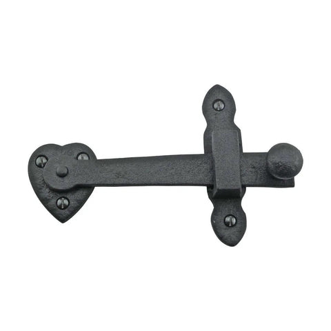 Black Wrought Iron Gate Flip Latch 4 Inch Tall Decorative Antique Heart Style Medium To Light Duty Door Lock Hardware Rust Resistant.
