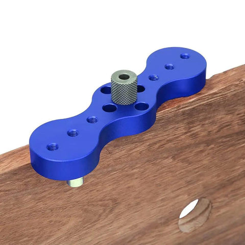 Pro Grade Dowel Drill Guide Jig For Woodworking With Aluminum Alloy Construction And Cr12 Steel Bushings, 140mm Blue