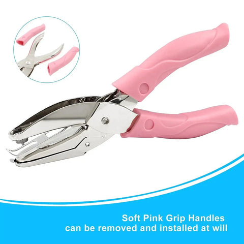 Round One Sixteenth Inch Hole Punch Handheld Paper Punch For DIY Crafts And Scrapbook Projects With Pink Soft Leather Cover Durable Stainless Steel