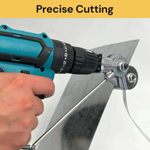 Using electric drill plate cutter nibbler attachment for effortless DIY friendly cutting of iron steel copper aluminum.
