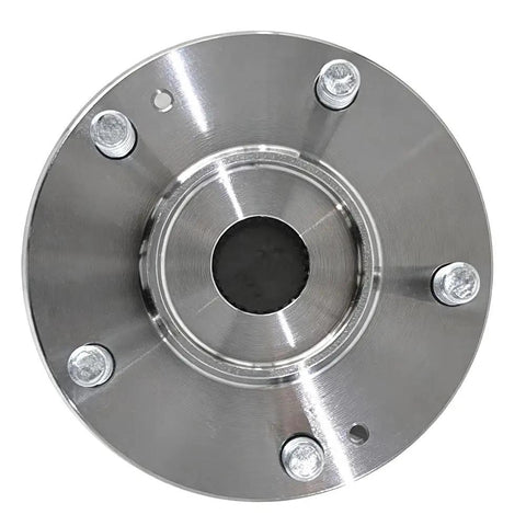 Front view of Front Wheel Bearing Hub Assembly Five Lug Fits 2017-2023 Hyundai Elantra And 2017-2020 Hyundai Elantra GT 2017-2022 Kia Niro 2019-2022 Kia Forte 2019-2021 Hyundai Veloster Low Runout Quieter Ride Easy Install, showing a metal hub with five lug bolts.