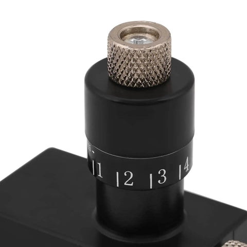 Close-up of the adjustment knob on Pro Grade Magnetic Planer Blade Setter Kit, 2 Pack Adjustable Jigs For Woodworking, Precision Vernier Blade Setting Tools For Planer Knives, Jointer Blades, And Heavy Duty Cutting Block Diameters 75mm To 125mm