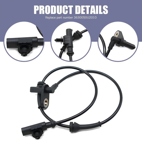 Zeathery rear left ABS wheel speed sensor cable with two sensor ends, black automotive wiring harness