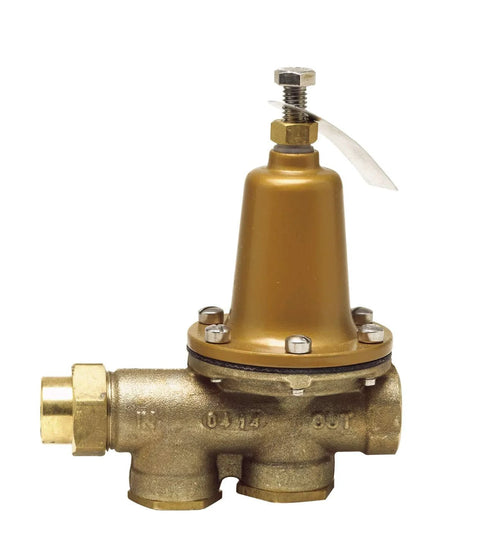 Watts LF25AUB-Z3 water pressure reducing valve, 3/4 in NPT female unions, brass body, polymer seat.