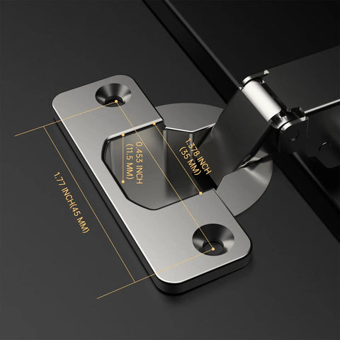 Soft Close Cabinet Hinges 20 Pack 95 Degree Half Overlay Frameless Euro Concealed 45mm Easy Mount Base 3D Adjustable hinge close-up