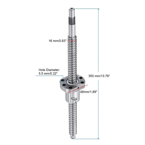 SFU1605 Ball Screw Kit with 350mm length, 16mm diameter, 5mm lead, anti-backlash nut, standard end machining for CNC machines