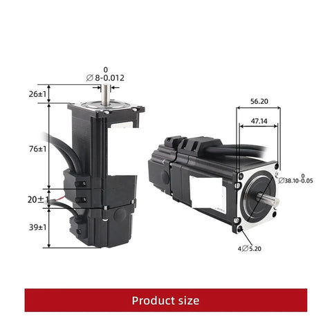 Front view of black servo motor with attached brake and CL57-BK driver; shaft exposed.