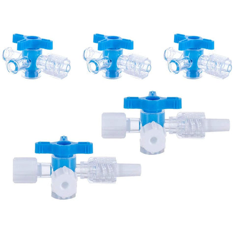 MEETOOT 6-pack disposable 3-way stopcock valves with Luer lock fittings, blue body and clear ports