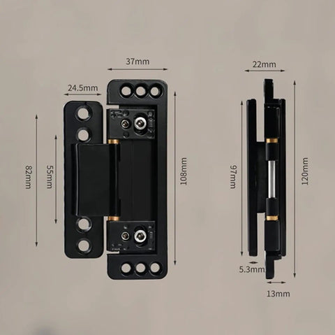 Ultra Thin Hidden Door Hinges Black For Secret Doors Invisible Concealed Butt Hinge Heavy Duty Adjustable Stealthy Flush Mount Damage Free Install Easy Concealment And Durable Hardware By MENGSHI shown with dimensions