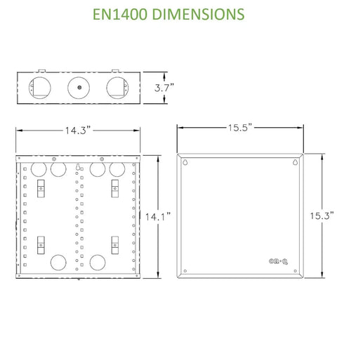 Dimensions diagram of 14 Inch In Wall Cable Management Media Box With 20 Gauge Steel Enclosure For Structured Wiring EN1400