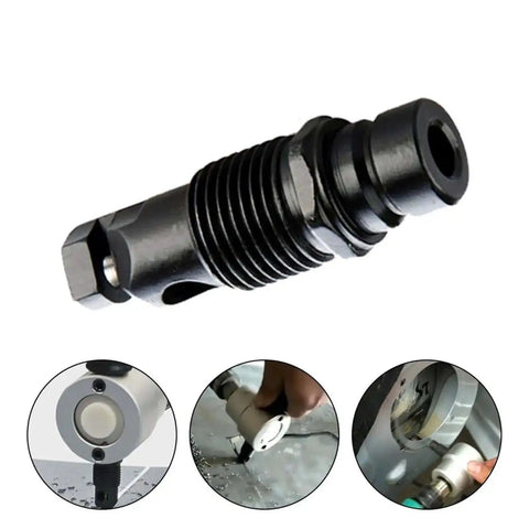 Double Head Metal Nibbler Saw Cutter Tool Drill Attachment For Sheet Metal, ergonomic handle, shown in action cutting metal