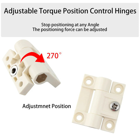 Adjustable Torque Position Control Cabinet Hinges 43x36mm White Plastic, 2 Pack With 8 Screws, 16mm Screw Length, durable hardware.