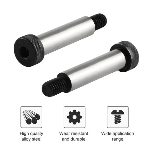 Two Pack Alloy Steel Shoulder Bolts With Half Inch Shoulder Diameter And Two Inch Length, Three Eighths UNC Thread, Hex Socket Head, Built To Last Tough As Nails Fasteners For Machinery, Corrosion Resistant And Precision Alignment