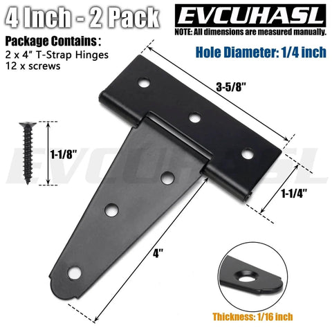 4 Inch T Strap Gate Hinges 2 Pack Heavy Duty Black Tee Hinges For Wooden Fences And Yard Gates Solid Iron Black Powder Coating
