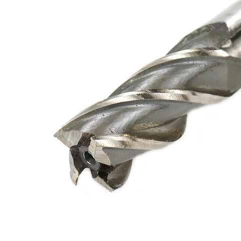 Close-up of Beefy Heavy Duty End Mill For Metalworking Three Quarters Inch Cutting Diameter And Three Quarters Inch Shank High Speed Steel Cutter