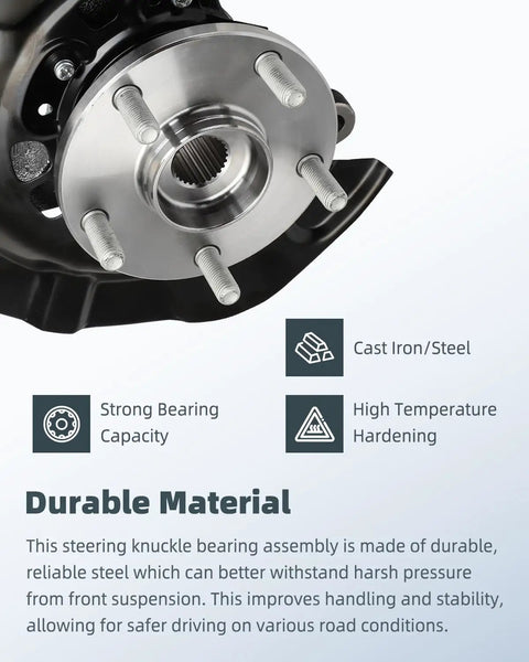 Two Piece Front Left And Right Wheel Hub Bearing Knuckle Assembly For Toyota Highlander 2004 2005 2006 2007 2.4L 3.3L Direct Fit OEM Reference 698442 698443 Premium Quality, close-up view showing durable steel construction with strong bearing capacity and high temperature hardening.