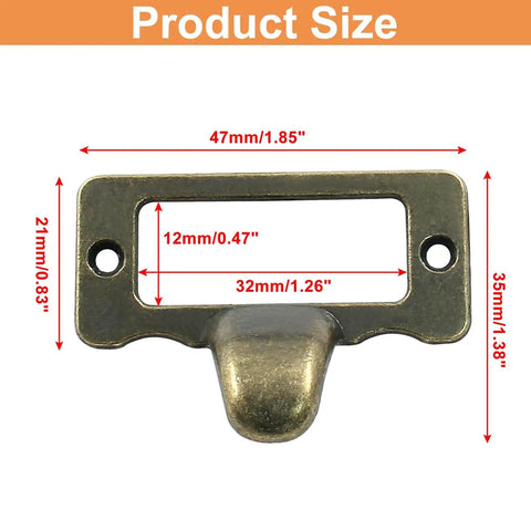 Vintage Antique Bronze Label Pulls For Card Catalogs And Library Drawers, 10 Pack With Screws, size dimensions shown