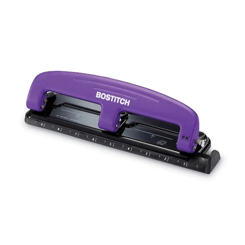 EZ Squeeze Reduced Effort 3 Hole Punch For Busy Office, No Jam Technology, handles 12 sheets, durable metal, purple finish