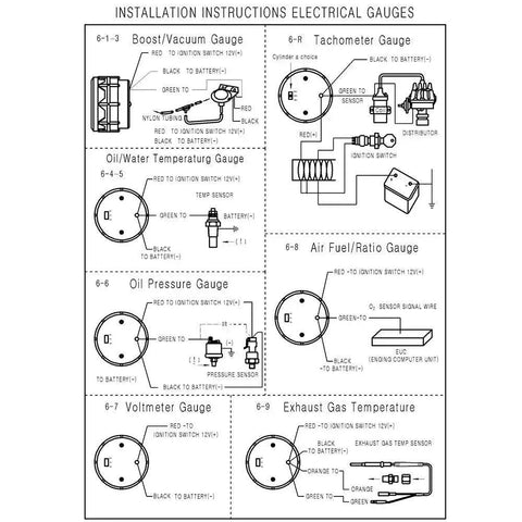 Installation instructions for electrical gauges including Digital 52mm Oil Pressure Gauge 0 to 150 PSI for Car Dash 12V DC.