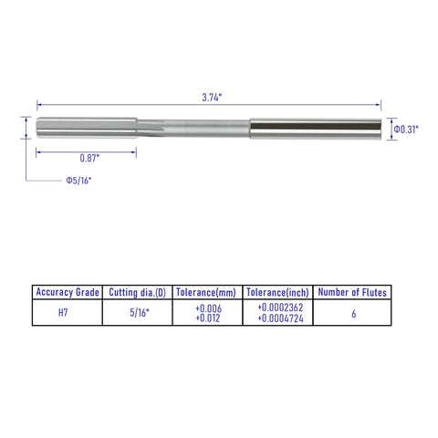 Chucking Reamer 5 16 Inch HSS Cobalt M35 Lathe Tool With Six Flutes Round Straight Shank For Stainless Steel Alloy Copper Metal