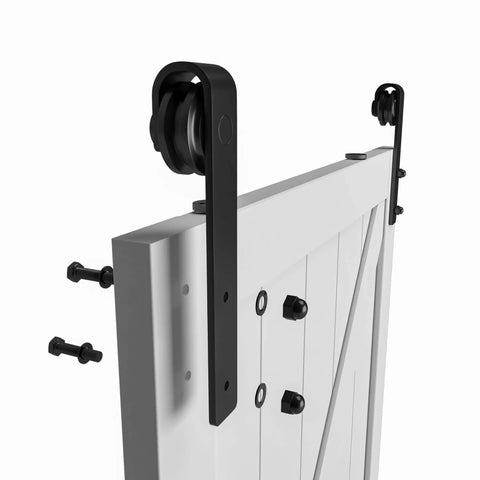 60 Inch By 84 Inch Sliding Barn Door Set With Hardware Kit White Primed Solid Wood And MDF Panel Pre Drilled V Frame