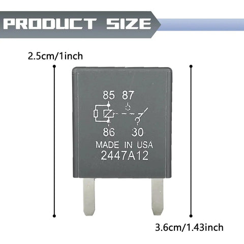 Two Pack 12V DC Automotive Relay 30A 4 Pin Fuse Box Relay 12088567 8567 with size dimensions for ignition horn circuits