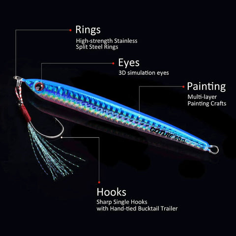 High Strength Vertical Saltwater Jigging Jigs 60 To 150g Glow With Assist Hook Fast Fall Lead Lures For Deep Sea Angling