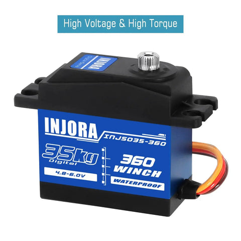 35Kg Digital Winch Servo With 360 Degree Continuous Rotation Waterproof RC Winch Kit for SCX10 Pro, Black and Blue