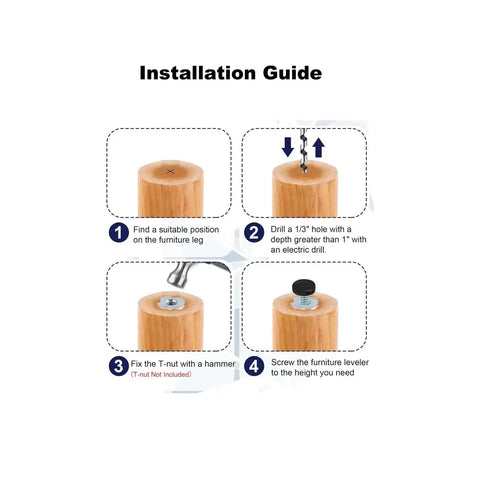 Installation guide for Screw In Threaded Leveling Foot Set, One Quarter Inch By Twenty Threads Per Inch, Ten Pcs, adjustable feet