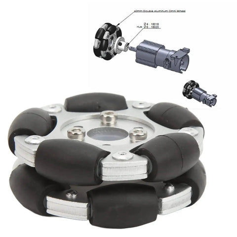 Omni Directional Robot Wheel 60mm Aluminum Alloy Replacement Wheel With 360 Degree Free Rolling And 10 Rubber Rollers
