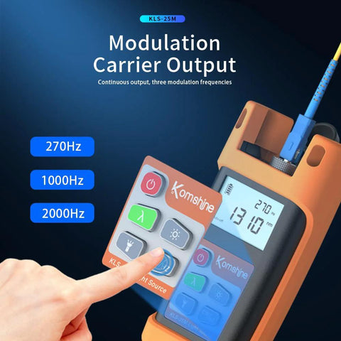 Komshine KLT-12E FTTH loss tester kit: orange handheld fiber tester with OPM, OLS, VFL