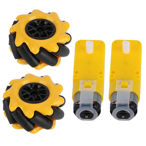 Omni Directional Mecanum Wheel For TT Geared Motors 48mm Rubber Coated Yellow And Black Design With Easy DIY Installation By MUNEFE