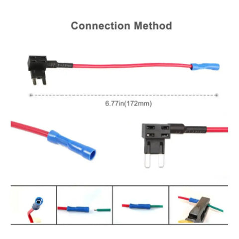 12V Car Add A Circuit Fuse Tap Adapter 20A Blade Fuse Holder ATO ATT mini low profile design with black lead and red wiring