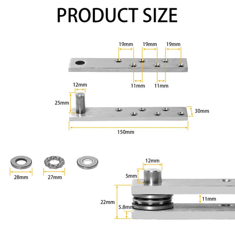Size details of Invisible Pivot Hinge System With Door Ball Catch Hardware For Hidden Secret Doors, silver finish.